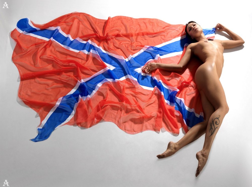 Naked with the flag of Russia