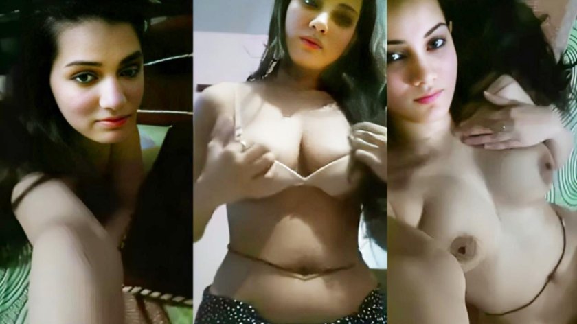 Naked slender brunette