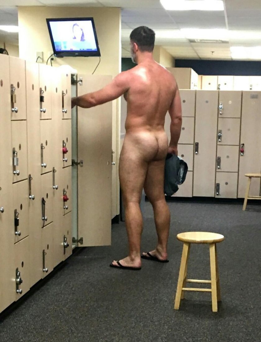 In a male sports locker room