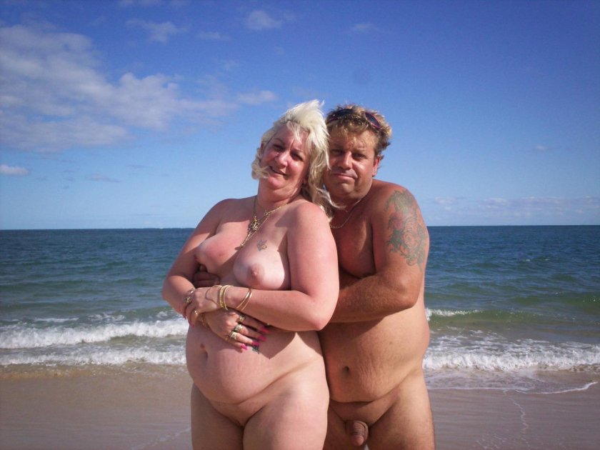 Naked fat elderly couples on the beach