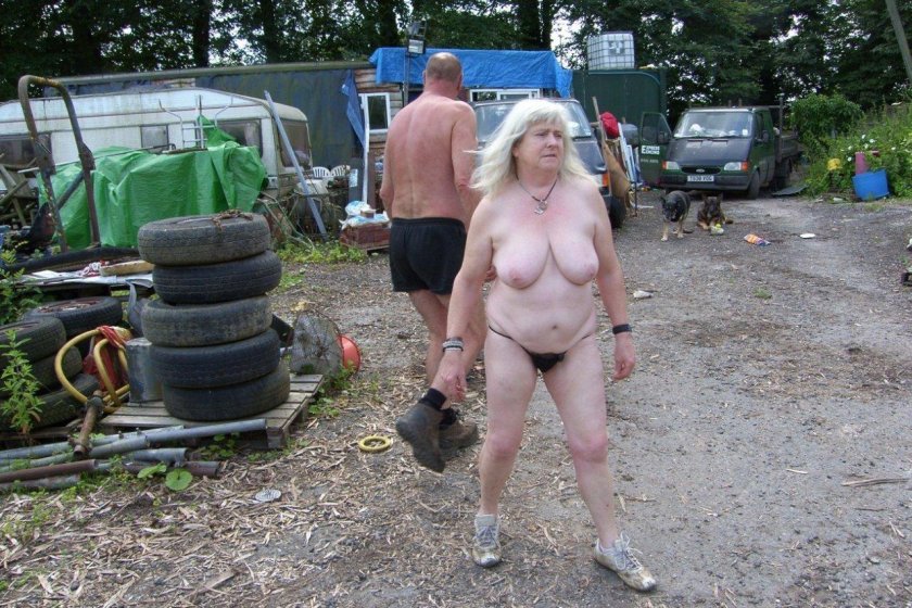 Naked old women on the highway