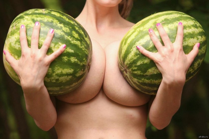 Girls with large watermelons