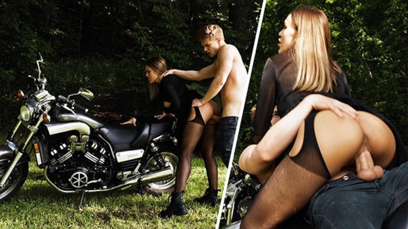 Girl near a motorcycle