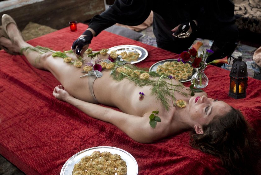 Naked women instead of the table