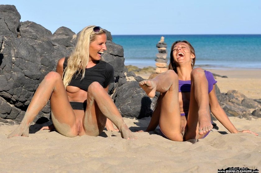 Without panties two girls beach