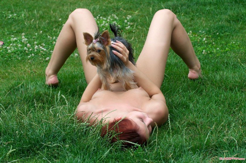 Naked photo shoot with a dog