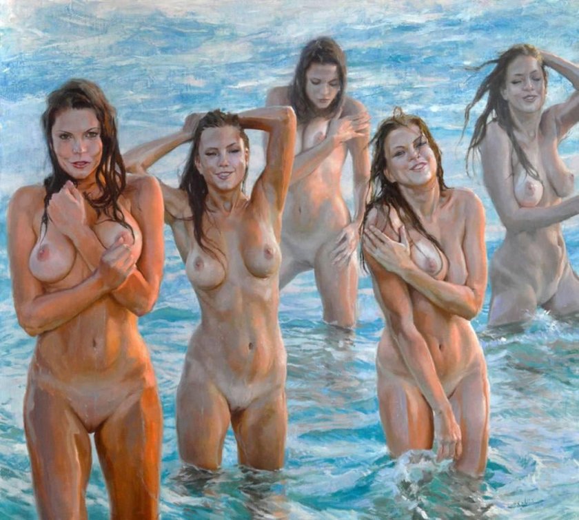 Naked teenagers in painting