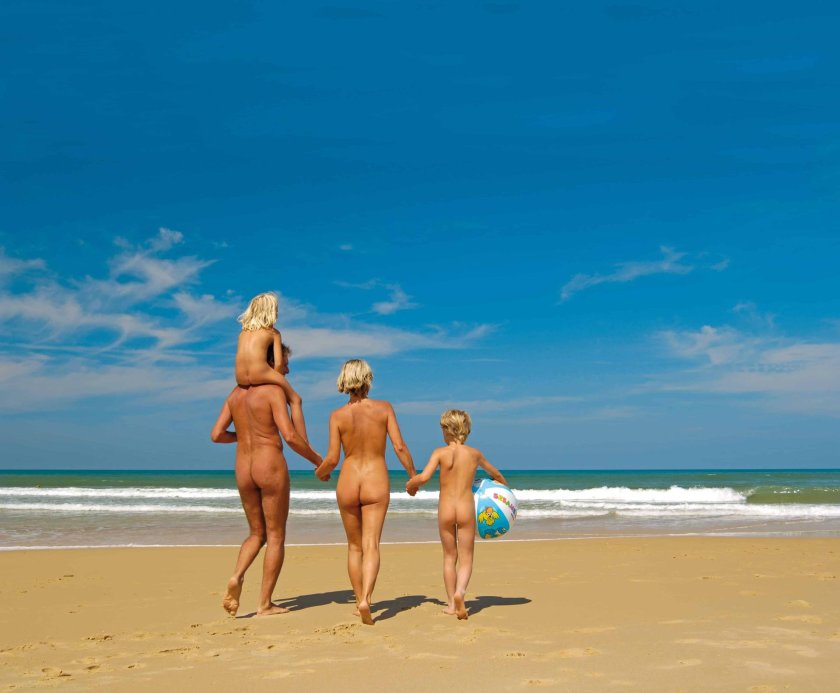 Family nudist beach
