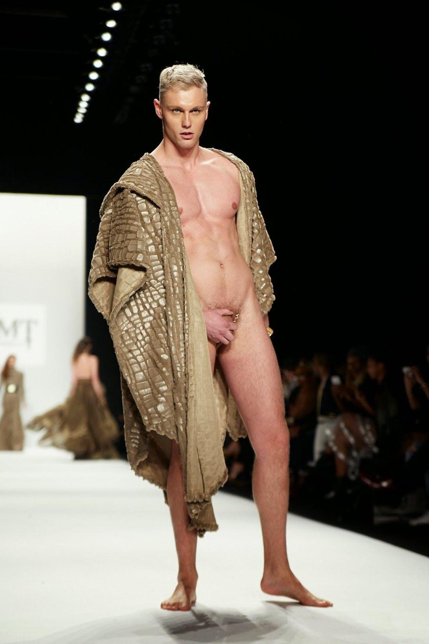 Naked fashion models on the catwalk