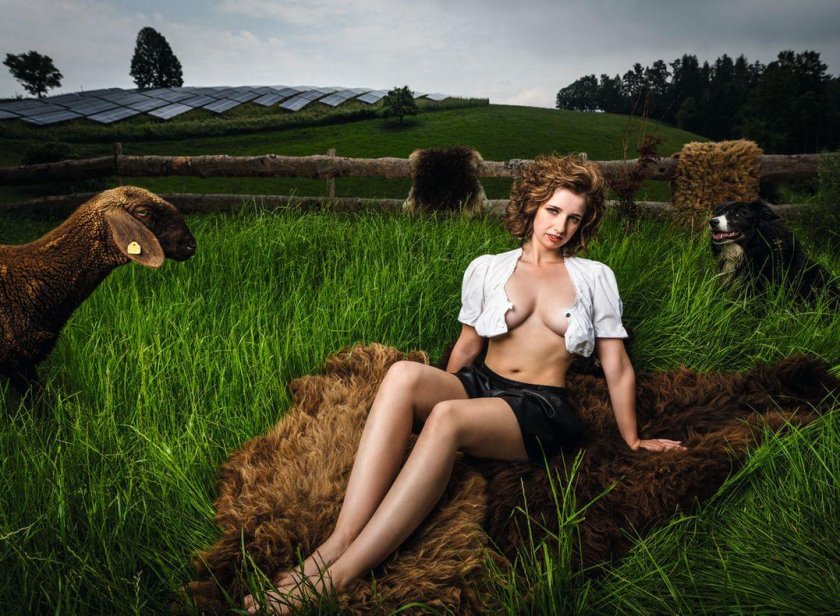 Erotic photo shoot on the farm