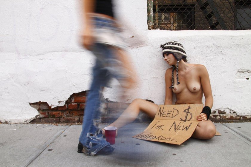Naked homeless woman