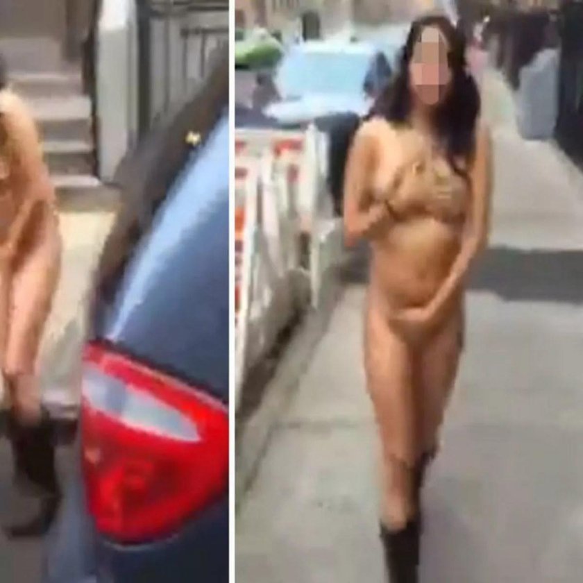 Walks naked along the street