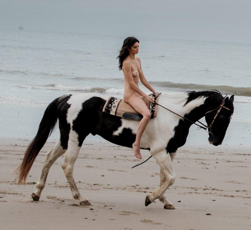Kendall Jenner naked on a horse