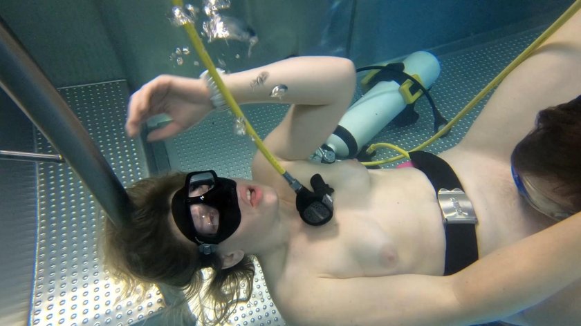 Submarine swimming with equipment