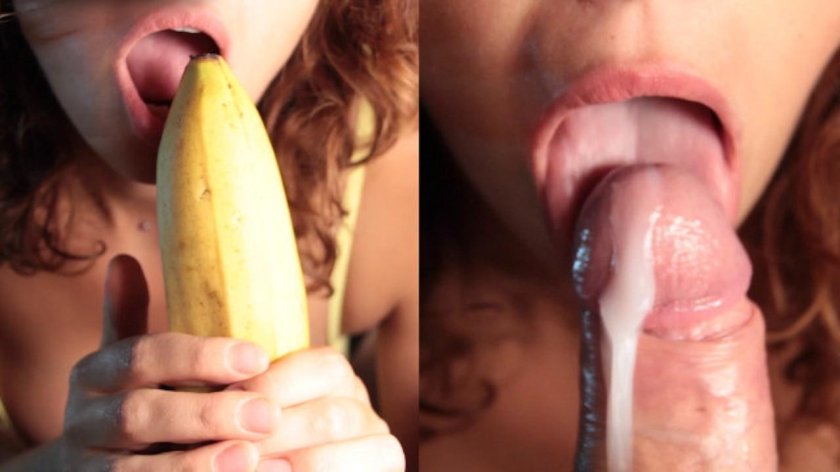 Blowjob with a banana
