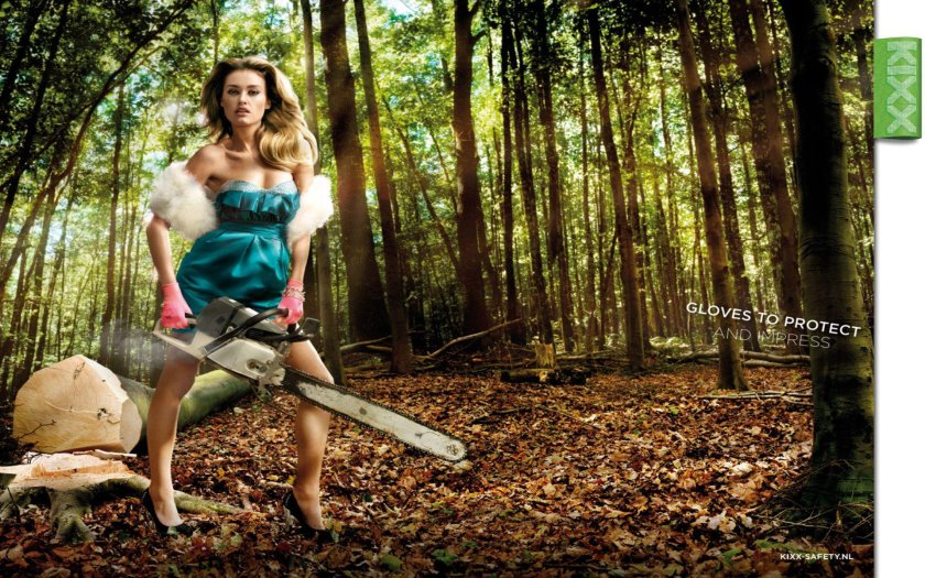 Beautiful girl with a chainsaw