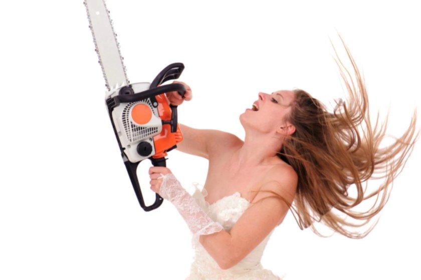 A woman with chainsaw