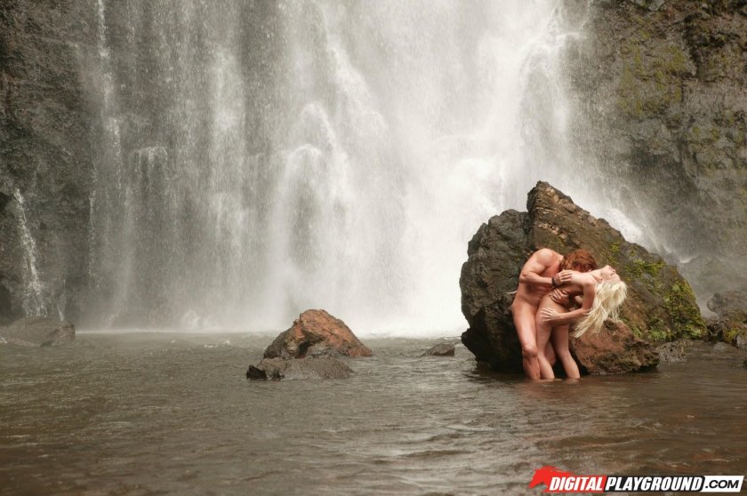 Naked girls near the waterfall