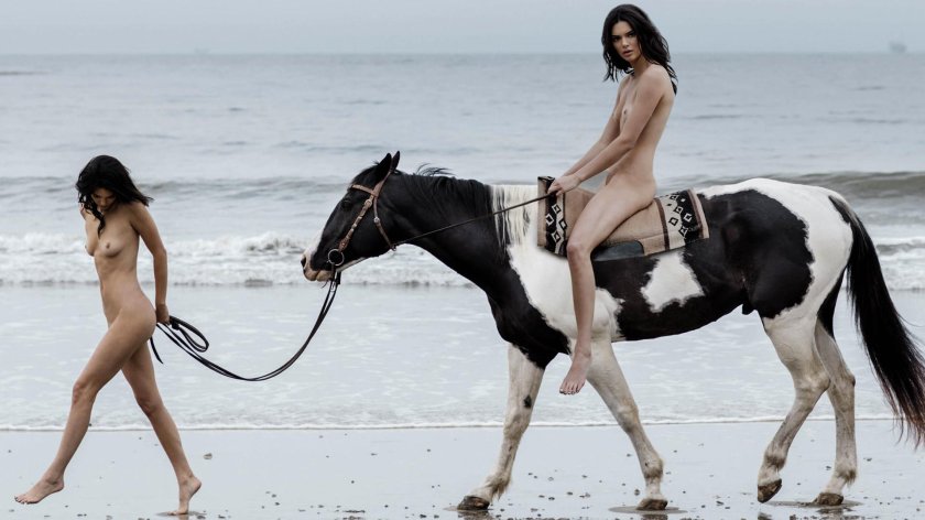 Kendall Jenner naked on a horse