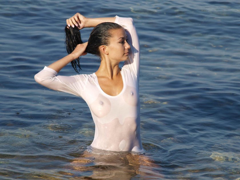 Girls in wet T -shirts without panties