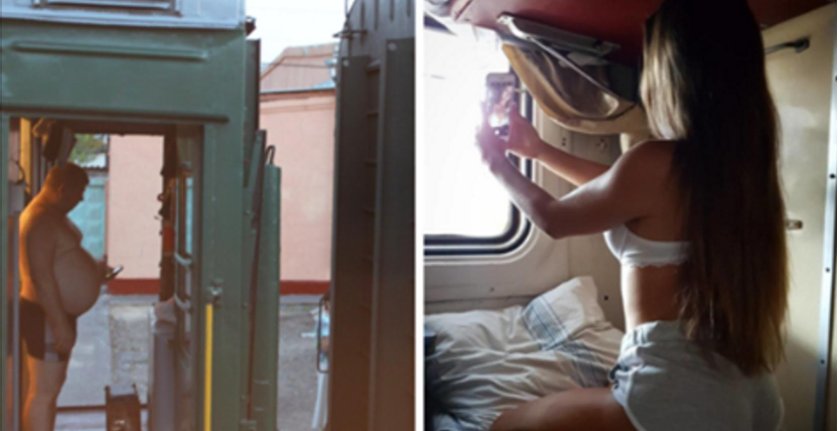 Girl without panties on rails