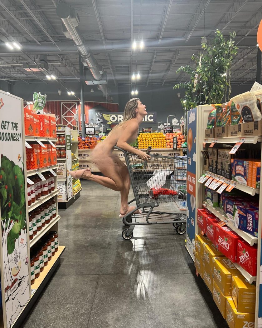 Naked women in a supermarket