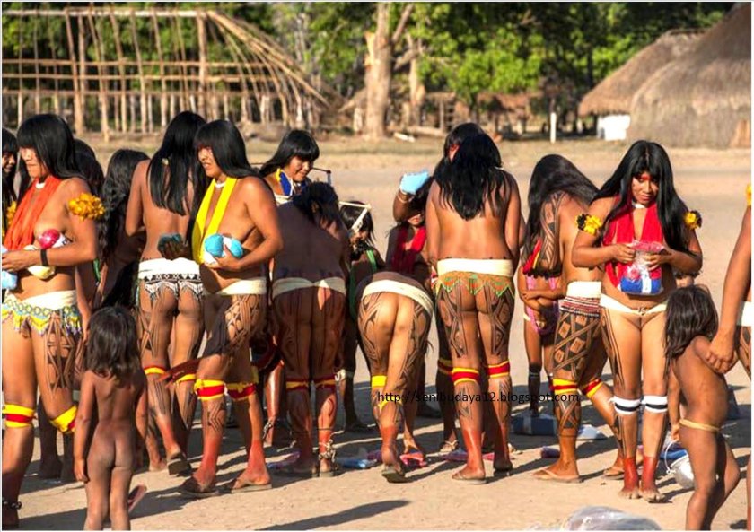 Naked Indians from the Xingu River Brazil
