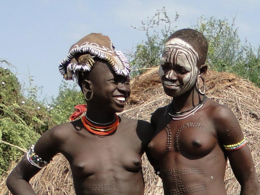 Naked white in the African tribe