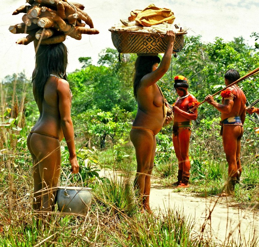 Naked Indians from the Xingu River Brazil