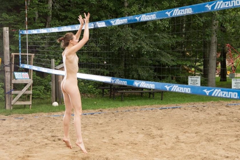 Beach volleyball in the style of nude