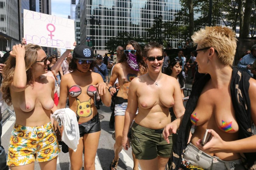 The procession of girls topless