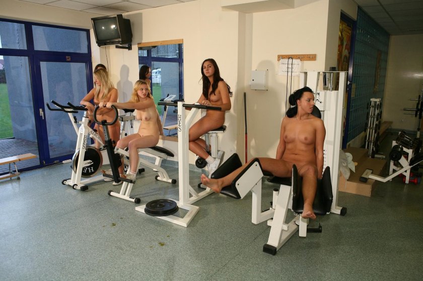 Nudists in the gym