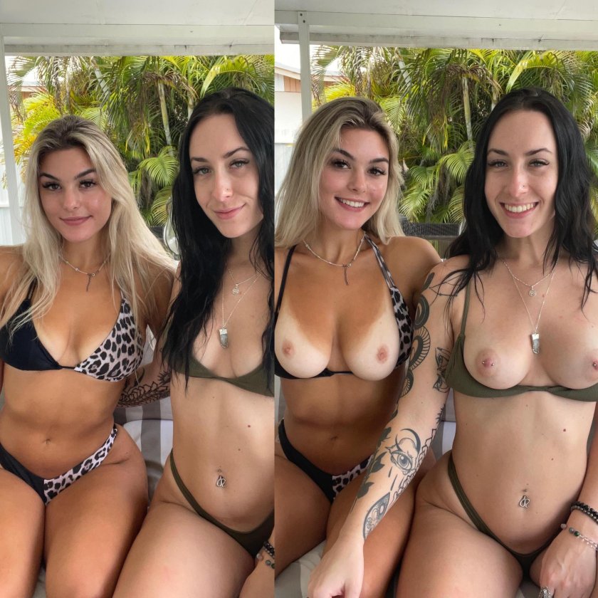 Dressed striped busty girls