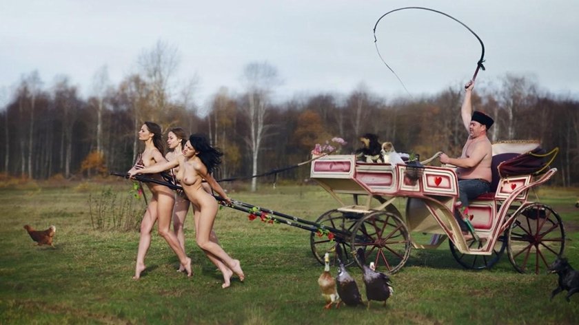 Naked women hidden in carts