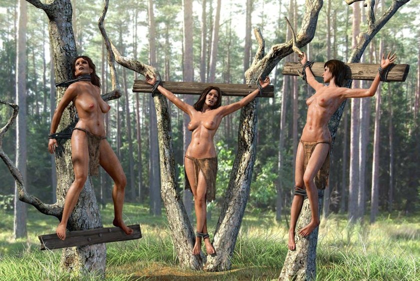 Naga woman crucifies on the cross