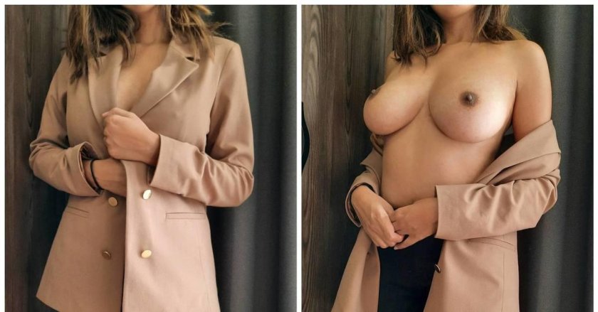 Beautiful boobs in a jacket
