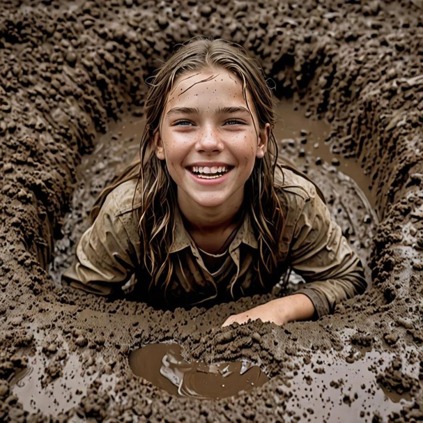 Girls in dirt clothes