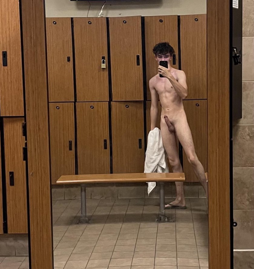 In a male sports locker room