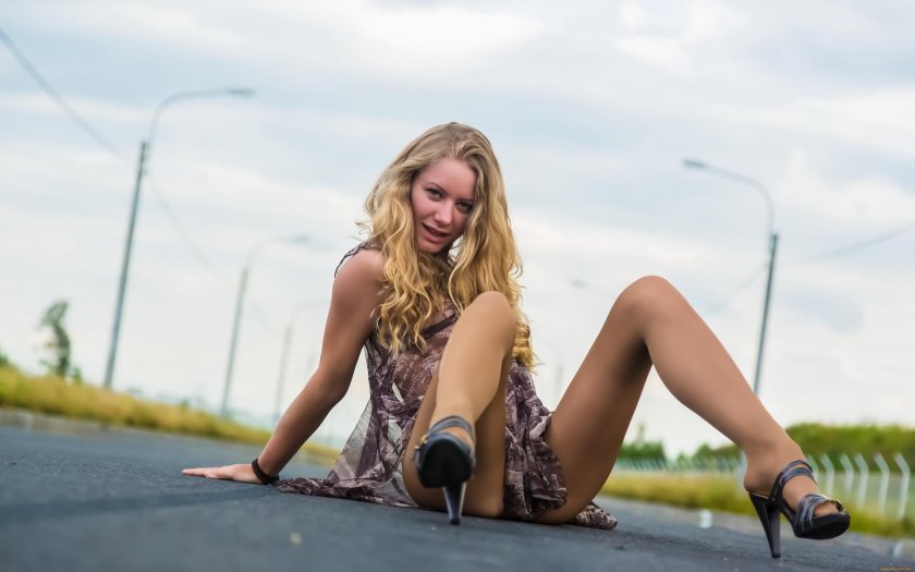 Naked girl on the road