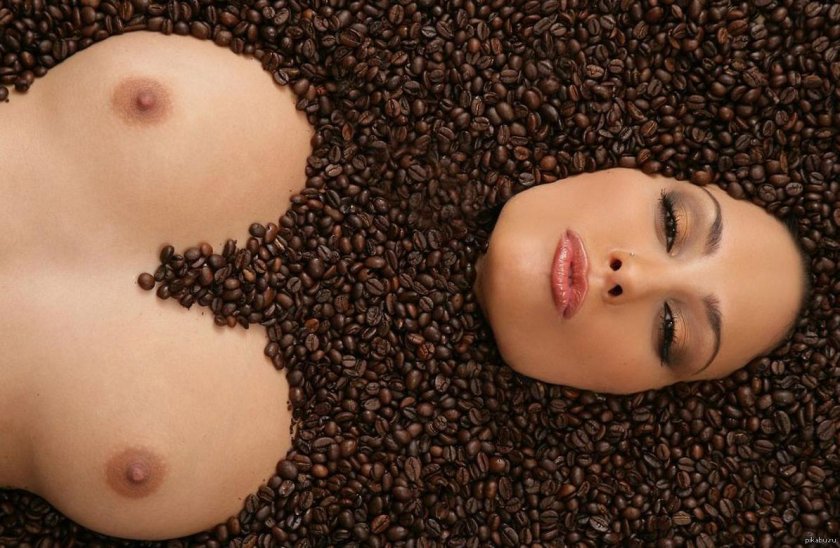 Girl with coffee grains