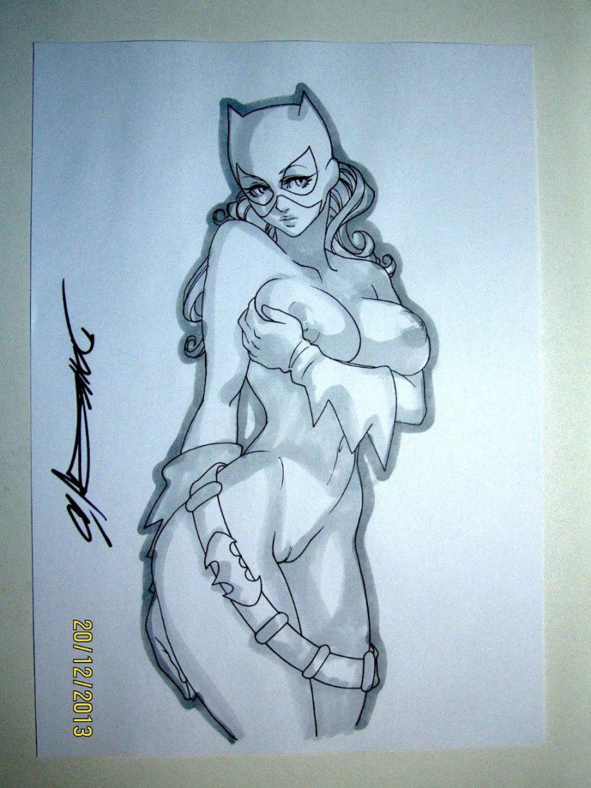 Woman cat with a pencil