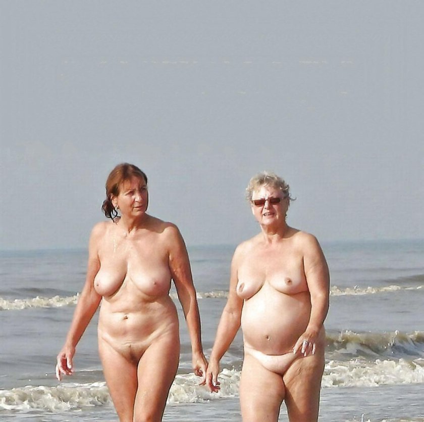 Naked old nudists on the beach