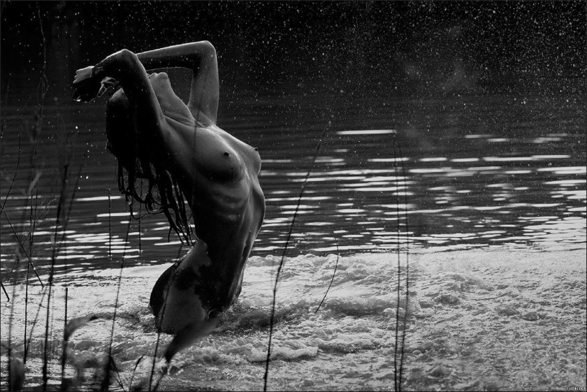 Erotic naked in the rain