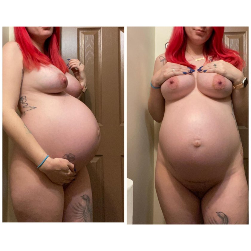 Pregnant girl with a big stomach