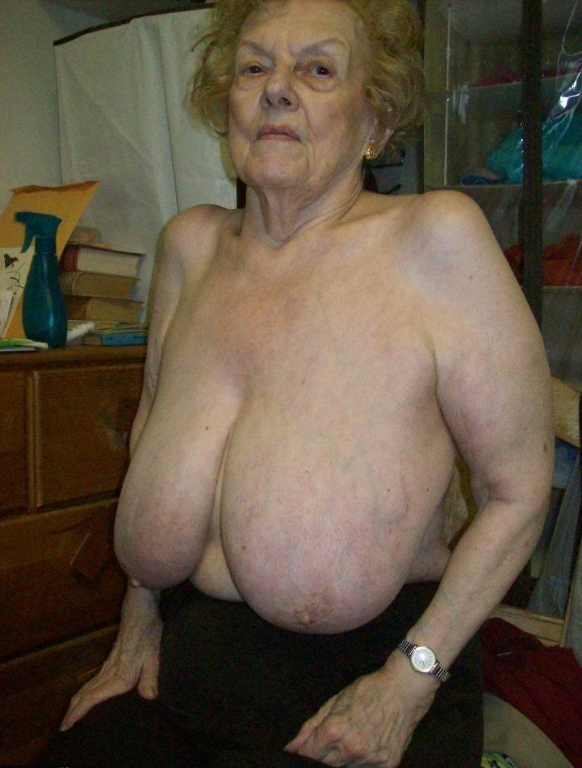 Tits of the old grandmother naked