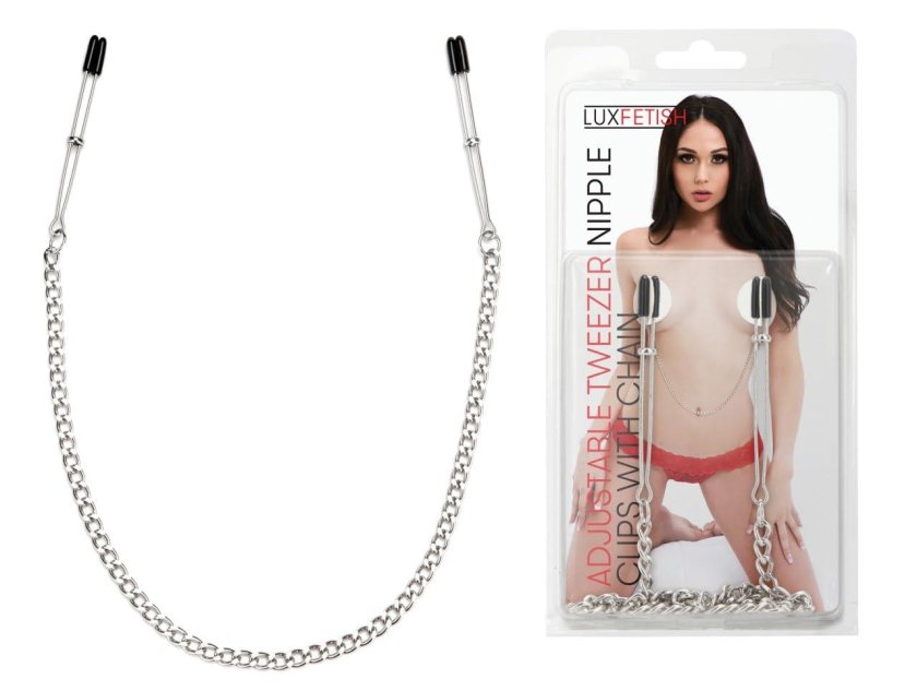Silver clamps for clitoris and nipples with a chain