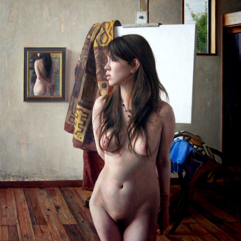 Naked model and artist