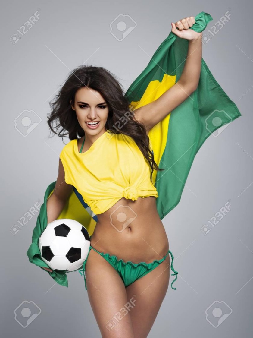 Girl with the flag of Brazil