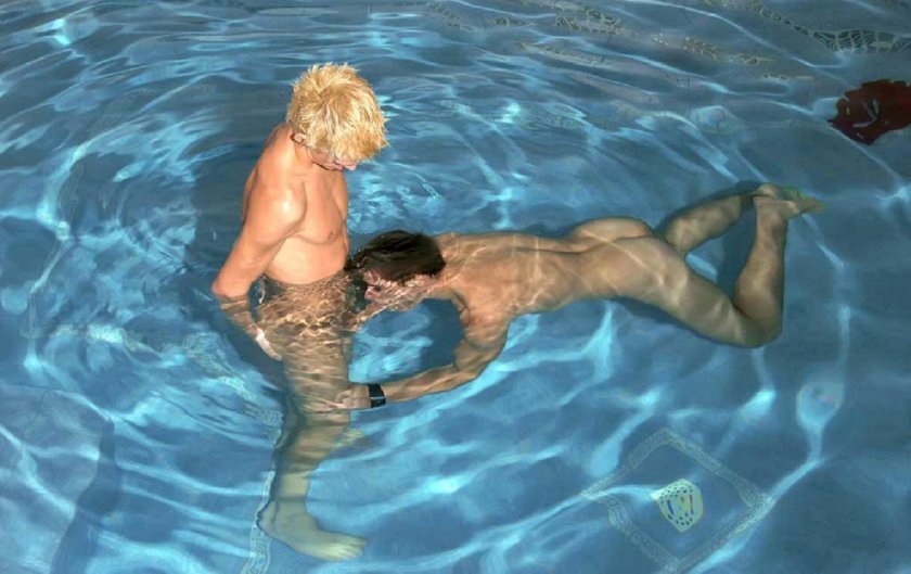 Naked men in the pool