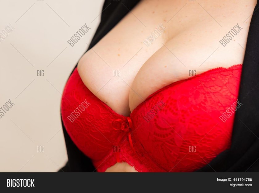 Chest in a red bra
